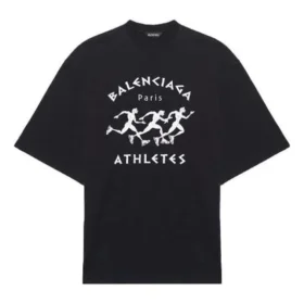 Camisola de manga curta larga para homem Balenciaga com padrão de corrida e logótipo, preta 641614TJVK61070 Camisola de manga curta larga para homem Balenciaga com padrão de corrida e logótipo, preta 641614TJVK61070