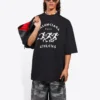 Camisola de manga curta larga para homem Balenciaga com padrão de corrida e logótipo, preta 641614TJVK61070