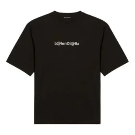 Camisola de manga curta masculina Balenciaga com estampado alfabético e gola redonda, preta, 620969TIV501070 Camisola de manga curta masculina Balenciaga com estampado alfabético e gola redonda, preta, 620969TIV501070