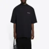 Camisola de manga curta masculina Balenciaga com logótipo desportivo retro, preta, 641614TJVL41000