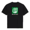 Camisola de manga curta masculina Balenciaga com logótipo estampado, preta, 594579THV631000