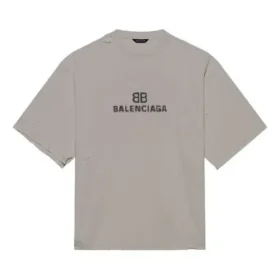 Camisola de manga curta masculina Balenciaga com logótipo Mosaic BB Alphabet, estilo desfiado e cinzenta 651795TKVF58174 Camisola de manga curta masculina Balenciaga com logótipo Mosaic BB Alphabet, estilo desfiado e cinzenta 651795TKVF58174