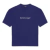 Camisola de manga curta masculina Balenciaga SS21 com estampado do logótipo e letras do alfabeto, azul, 612966TIV545400