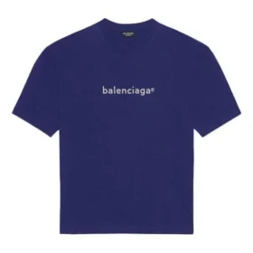 Camisola de manga curta masculina Balenciaga SS21 com estampado do logótipo e letras do alfabeto, azul, 612966TIV545400 Camisola de manga curta masculina Balenciaga SS21 com estampado do logótipo e letras do alfabeto, azul, 612966TIV545400