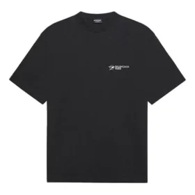 Camisola de manga curta masculina Balenciaga SS21 com logótipo bordado, preta, 641675TKV861070 Camisola de manga curta masculina Balenciaga SS21 com logótipo bordado, preta, 641675TKV861070