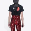 Camisola de manga curta preta com logótipo impresso, estilo retro, corte justo e pequeno 612964TIV791000