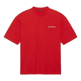 Camisola de manga curta retro com logótipo grande da Balenciaga para homem, vermelha, 612966TIVG56540 Camisola de manga curta retro com logótipo grande da Balenciaga para homem, vermelha, 612966TIVG56540