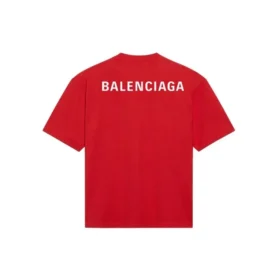 Camisola de manga curta retro com logótipo grande da Balenciaga para homem, vermelha, 612966TIVG56540 Camisola de manga curta retro com logótipo grande da Balenciaga para homem, vermelha, 612966TIVG56540