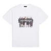 Camisola de manga curta retro masculina Balenciaga com logótipo estampado e retrato da banda, branca 612966TIV479000