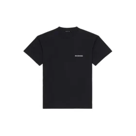 Camisola de manga curta retro masculina Balenciaga FW21 com logótipo estampado, preta, 612966TIVG51070