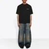 Camisola de manga curta retro masculina Balenciaga FW21 com logótipo estampado, preta, 612966TIVG51070