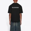 Camisola de manga curta retro masculina Balenciaga FW21 com logótipo estampado, preta, 612966TIVG51070