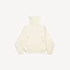 Camisola feminina de gola alta invertida em branco sujo