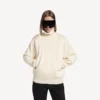 Camisola feminina de gola alta invertida em branco sujo