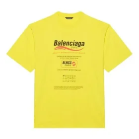 Camisola masculina Balenciaga, lavagem a seco, corte largo, logótipo estampado, manga curta, amarela 651795TKVF87175