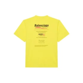 Camisola masculina Balenciaga, lavagem a seco, corte largo, logótipo estampado, manga curta, amarela 651795TKVF87175