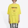 Camisola masculina Balenciaga, lavagem a seco, corte largo, logótipo estampado, manga curta, amarela 651795TKVF87175