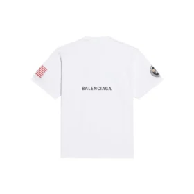 Camisola masculina Balenciaga x NASA Crossover FW21, larga, de gola redonda e manga curta, branca 651795TKVD79040 Camisola masculina Balenciaga x NASA Crossover FW21, larga, de gola redonda e manga curta, branca 651795TKVD79040