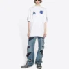 Camisola masculina Balenciaga x NASA Crossover FW21, larga, de gola redonda e manga curta, branca 651795TKVD79040