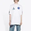 Camisola masculina Balenciaga x NASA Crossover FW21, larga, de gola redonda e manga curta, branca 651795TKVD79040