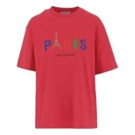Camisola Paris Love de manga curta com estampado, vermelha 594599TGV435640