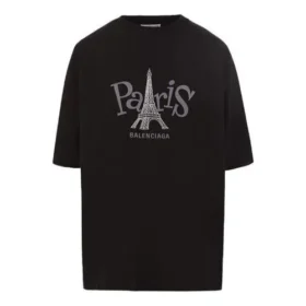 Camisola unissexo com estampado de Paris, gola redonda, preta 594599TGV661000