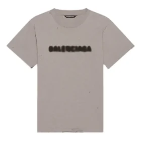 Camisola unissexo de manga curta, estilo retro clássico, com logótipo desfocado e aberturas, cinzenta 661705TKVD58174