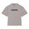 Camisola unissexo de manga curta, gola redonda com abertura e estampado alfabético, cor sólida, cinzenta 661715TKVD58174