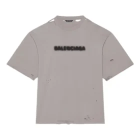 Camisola unissexo de manga curta, gola redonda com abertura e estampado alfabético, cor sólida, cinzenta 661715TKVD58174