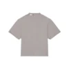 Camisola unissexo de manga curta, gola redonda com abertura e estampado alfabético, cor sólida, cinzenta 661715TKVD58174