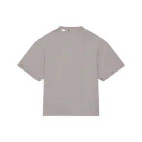 Camisola unissexo de manga curta, gola redonda com abertura e estampado alfabético, cor sólida, cinzenta 661715TKVD58174
