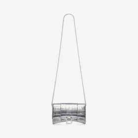 Carteira feminina em forma de Hourglass com corrente em prateado