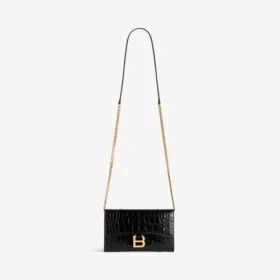 Carteira feminina em forma de Hourglass com corrente, em preto