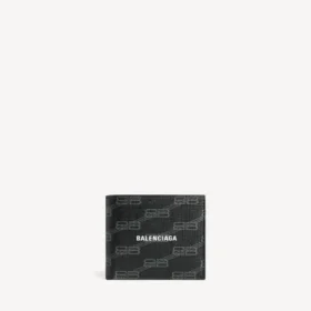Carteira masculina clássica dobrável quadrada em lona revestida com BB Monogram em preto/cinzento