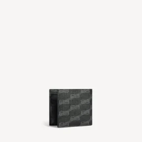 Carteira masculina clássica dobrável quadrada em lona revestida com BB Monogram em preto/cinzento