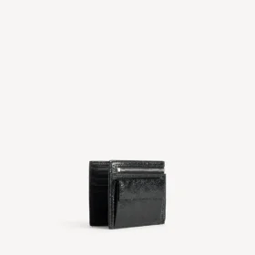 Carteira masculina quadrada com dobras, com muitos compartimentos, em preto