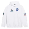 Casaco com capuz clássico de algodão Balenciaga x NASA FW21 Crossover Logo, de corte largo e mangas compridas, branco, para homem, 651799TKVD89040