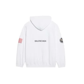 Casaco com capuz clássico de algodão Balenciaga x NASA FW21 Crossover Logo, de corte largo e mangas compridas, branco, para homem, 651799TKVD89040