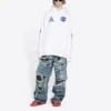Casaco com capuz clássico de algodão Balenciaga x NASA FW21 Crossover Logo, de corte largo e mangas compridas, branco, para homem, 651799TKVD89040