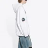 Casaco com capuz clássico de algodão Balenciaga x NASA FW21 Crossover Logo, de corte largo e mangas compridas, branco, para homem, 651799TKVD89040
