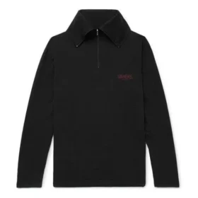 Casaco de gola alta com meio fecho e logótipo bordado da Balenciaga para homem, preto 486144TWK521000