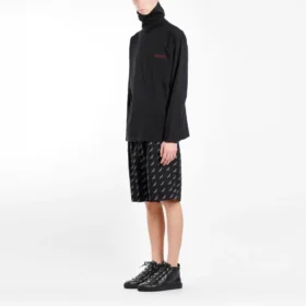 Casaco de gola alta com meio fecho e logótipo bordado da Balenciaga para homem, preto 486144TWK521000