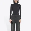 FW21 Camisola Desportiva de Manga Comprida, Corte Justo, Preta 6617534B0B11077