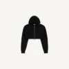 Hoodie com capuz curto e fecho de correr para mulher, em preto