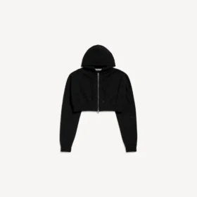 Hoodie com capuz curto e fecho de correr para mulher, em preto