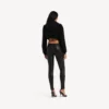Hoodie com capuz curto e fecho de correr para mulher, em preto