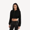 Hoodie com capuz curto e fecho de correr para mulher, em preto