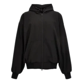 Hoodie com capuz e fecho, corte largo «Preto» 750965TNT391000