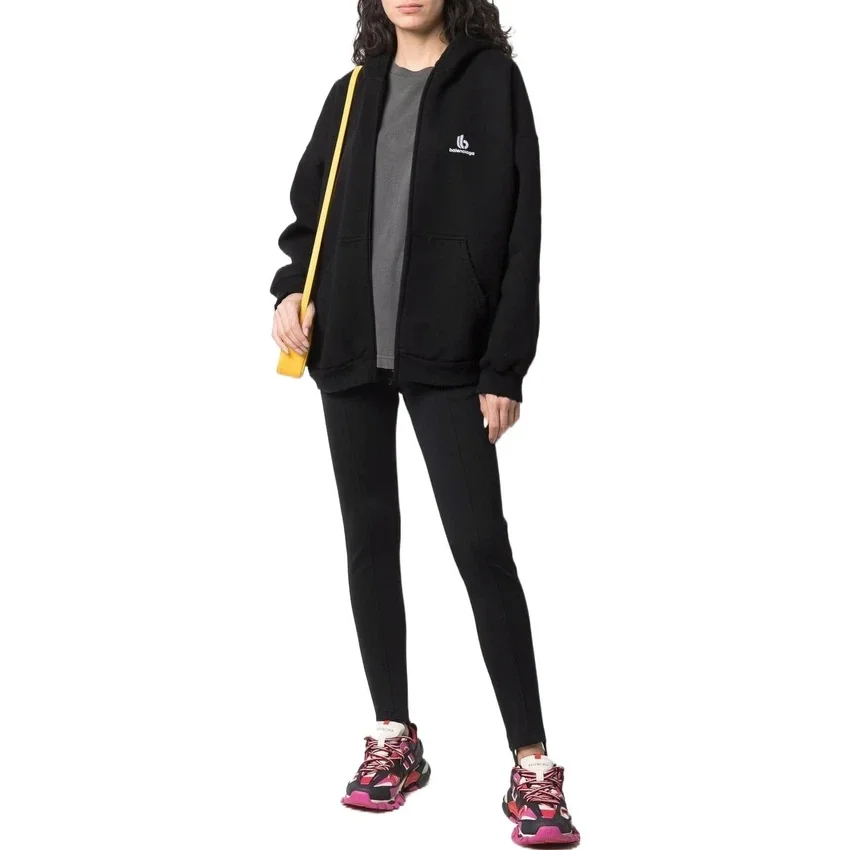 Hoodie com capuz e fecho de correr com logótipo bordado «Preto» 674719TLVH81070