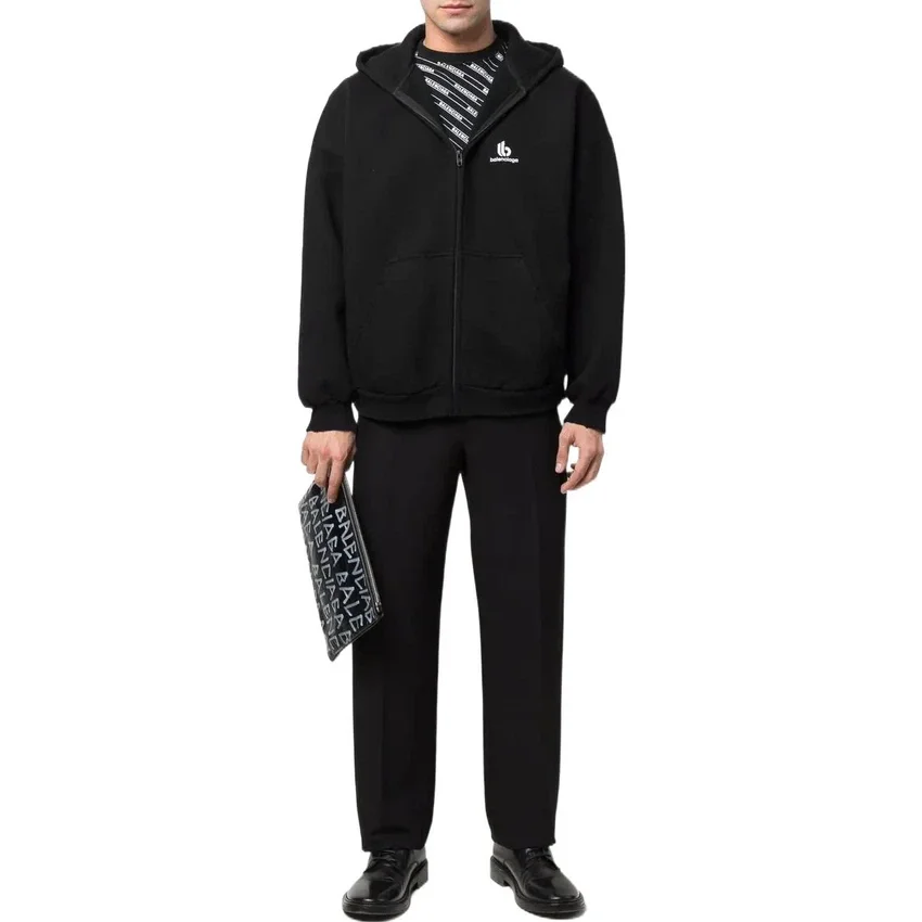 Hoodie com capuz e fecho de correr com logótipo bordado «Preto» 674719TLVH81070